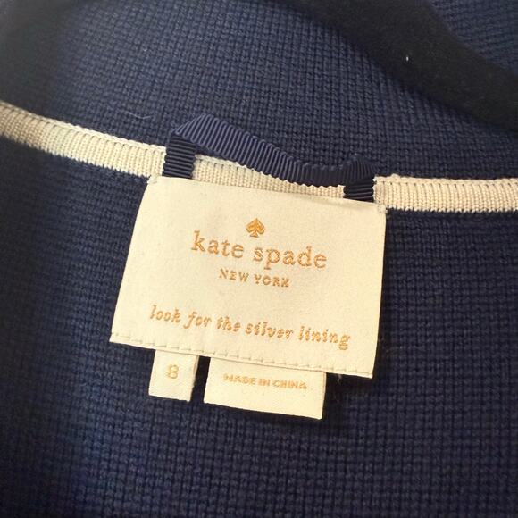 Kate Spade Women's Mayson Sweater Jacket Blazer Cardigan Navy Cream Wool 8 - Picture 2 of 8